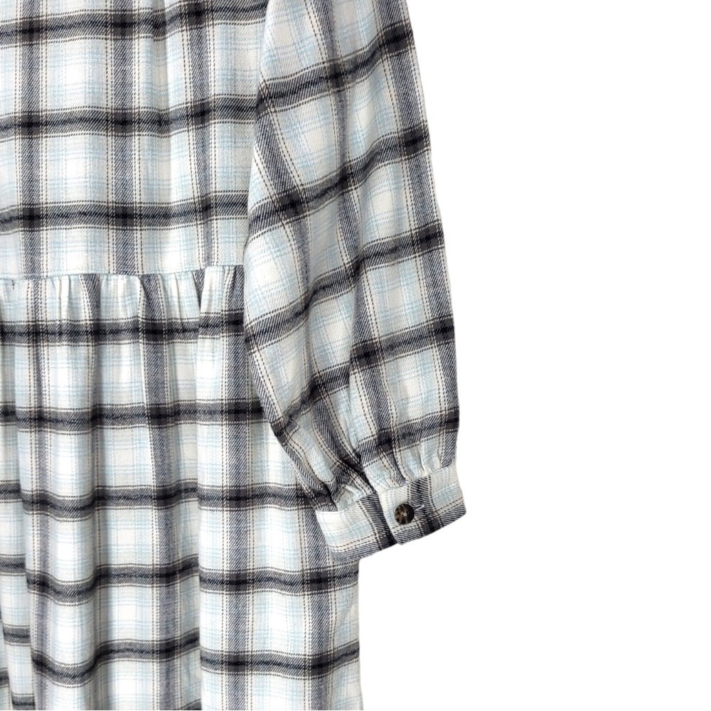 Madewell Cotton Button Up Flannel Plaid Midi Dress in Blue Multicolor - Picture 12 of 15